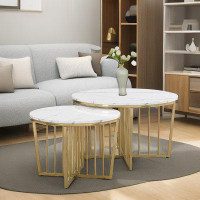 Mercer41 Modern Round Nesting 2-piece Coffee Table With Marbling Top