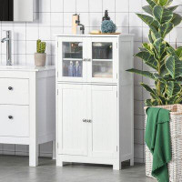 Dovecove Christie Dovecove Bathroom Floor Storage Cabinet With Tempered Glass Doors And Adjustable Shelf, Kitchen Cupboa