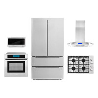 Cosmo 5 Piece Kitchen Package with French Door Refrigerator 30"" Gas Cooktop & Wall Oven