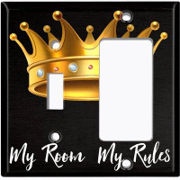 WorldAcc Metal Light Switch Plate Outlet Cover (My Room My Rules Princess Crown Black - (L) Single Toggle / (R) Single R