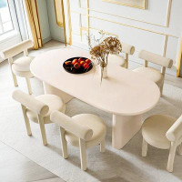 Hokku Designs 70.87" Milky White Solid Wood Oval Dining Table