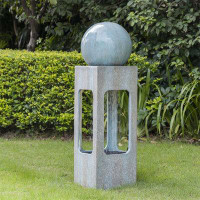 Latitude Run® Patio Tall Contemporary Sphere Outdoor Water Fountain, Cement/Concrete Outdoor Fountain, With Light
