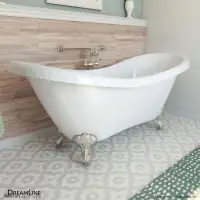 69x28.5 ( 30.5 H ) DreamLine Chesapeake Acrylic Freestanding Bathtub with White, Brushed or Chrome Finish ( Clawfoot )