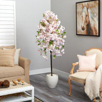 Primrue 70In. Cherry Blossom Artificial Tree In White Planter