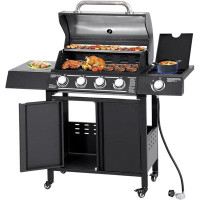 JOVNO 4-Burners Propane Gas Grill with Side Burner,50,000 BTU Outdoor BBQ Grill