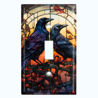 WorldAcc Metal Light Switch Plate Outlet Cover (Halloween Spooky Raven Birds - Single Toggle)