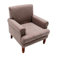 Winston Porter Cotton Accent Chair Mid-Century Modern Living Room Armchair With Nailhead Trim & Wood Legs Comfy Upholste