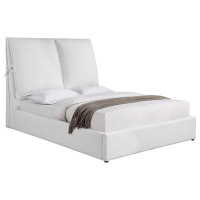 Latitude Run® Dole Queen Size Platform Bed, Pillow Headboard, White Fabric Upholstey