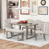 red chair 6-Piece Dining Table Set With 4 Upholstered Chairs & Bench