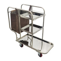 3 Shelf Stainless Steel Janitor Cart with Cloth Bag Traditional Housekeeping Cart 028005