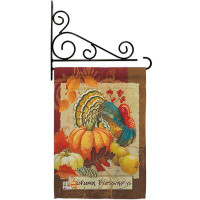Breeze Decor Autumn Blessings Turkey - Impressions Decorative Metal Fansy Wall Bracket Garden Flag Set GS113070-BO-03