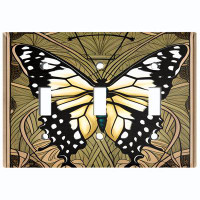 WorldAcc Metal Light Switch Plate Outlet Cover (Beautiful Monarch Butterfly - Triple Toggle)