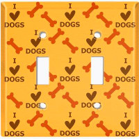 WorldAcc Metal Light Switch Plate Outlet Cover (I Love Dogs Heart Crosshatch Bone Orange - Single Toggle)
