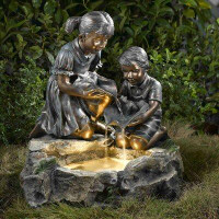Winston Porter Resin/Fibreglass Fratelli Siblings Rock Outdoor/Indoor Fountain with LED Light
