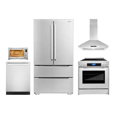 Cosmo 5 Piece Kitchen Package with French Door Refrigerator & 30" Freestanding Electric Range