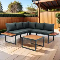 Latitude Run® Wicker Outdoor 5-Seater Sectional Sofa Seating with Side Table & Cushions