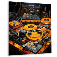 Ebern Designs Yellow Turntables Boom Boxes III - Music Metal Wall Art Prints