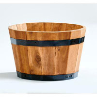 Worth Imports 11" Light Brown Nested Acacia Wood Barrel Planter