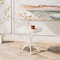 Wrought Studio Modern Cross Leg Round Dining Table, White Marble Top Occasional Table