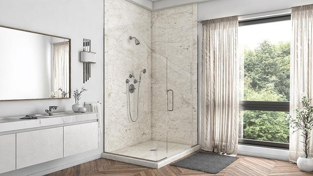 Botticino Cream Shower Wall Surround 5mm - 6 Kit Sizes available ( 35 Colors and Styles Available ) **Includes Delivery in Plumbing, Sinks, Toilets & Showers - Image 2