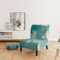 East Urban Home Blue Cherry Blossoms II - Cabin & Lodge Upholstered Slipper Chair