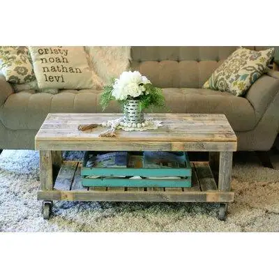 Gracie Oaks Leos Solid Wood 4 Legs Coffee Table with Storage