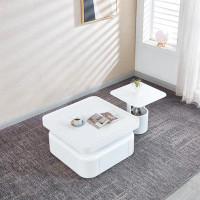 Ivy Bronx 2 Pieces White MDF Square Coffee Table Set For Living Room