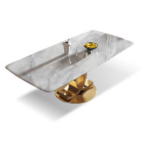 Fit and Touch 62.99" White Marble Coffee Table