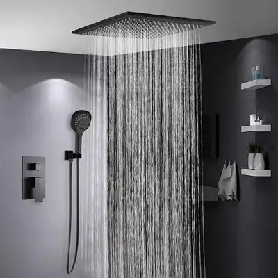 Rainfall Concealed Shower System Solid Brass w 3-Function Handheld, Handshower Ceiling Mounted Combo Set Shower Faucet