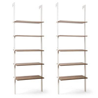 Latitude Run® Latitude Run® 2pcs 5-tier Ladder Shelf Wood Wall Mounted Display Bookshelf Metal Frame White & Brown