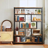 17 Stories 17 Storeys Bookshelf And Bookcase 6-Tier 55In Large Etagere Bookcase, Industrial Open Display Shelves Geometr