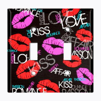 WorldAcc Metal Light Switch Plate Outlet Cover (Love Kiss Black - Double Toggle)
