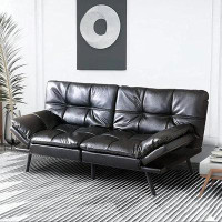 Brayden Studio Faux Leather Couch Futon Sofa Bed, Memory Foam Sleeper Daybed With Adjustable Backrest And Armrest, Loves