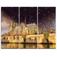 Made in Canada - Design Art Notre Dame Cathedral at Night - 3 Piece Graphic Art on Wrapped Canvas Set