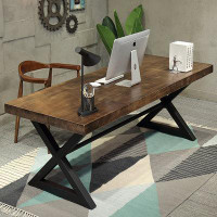 17 Stories American Vintage Home Rectangular Dining Table Iron Wrought Solid Wood Cafe Table, No Chairs.