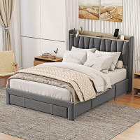Latitude Run® Queen Size Bed Frame With 3 Drawers And Charging Station