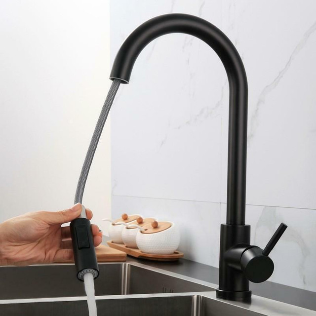 Matte Black Touch Kitchen faucet w Stainless Steel Pull Out Spray - Single Handle, 1 Hole in Plumbing, Sinks, Toilets & Showers - Image 2