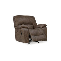 Benjara Fid 42 Inch Manual Recliner Chair Rocker, Cushioned, Brown Faux Leather
