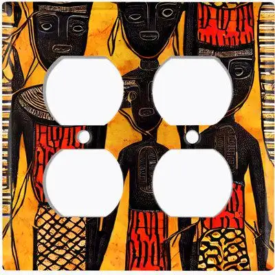 WorldAcc Metal Light Switch Plate Outlet Cover (Native African Culture Orange - Double Duplex)