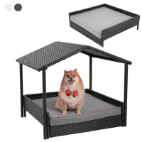 Tucker Murphy Pet™ Patio Rattan Dog Sofa Bed With Cushion And Roof