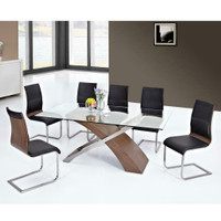 Spring Sale!!  Ultra Modern Glass Dining Table w/Walnut &amp; Stainless Steel Base Starts at $999.00