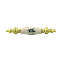 D. Lawless Hardware 3" Blue & White Floral Ceramic Centre Pull Polished Brass