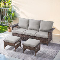 Red Barrel Studio StLouis 79" Wide Outdoor Wicker Patio Sofa with Cushions