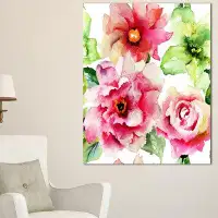 Made in Canada - Design Art Roses and Gerber Flowers Watercolor Painting Print on Wrapped Canvas