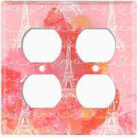 WorldAcc Metal Light Switch Plate Outlet Cover (Paris Eiffel Tower Pink Red Cloud Love   - Single Toggle)