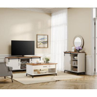 Gracie Oaks WAMPAT 3 Piece Farmhouse TV Stand Set ,1 TV Stand And 1 Storage Cabinet,1 Coffee Table