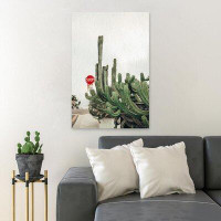 Foundry Select Green Cactus Plant Near Red Stop Sign - 1 Piece Rectangle Graphic Art Print On Wrapped Canvas