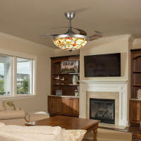 Canora Grey 42 Inch 4-Blade Retractable Tiffany Silver Ceiling Fan With Remote Control And Light Kit Included