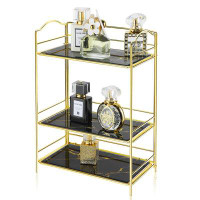 Mercer41 3 Tier Makeup Perfume Organizer Shelf, Cosmetic Storage Corner Shelf With Removable Glass Tray, Wire Vanity Org
