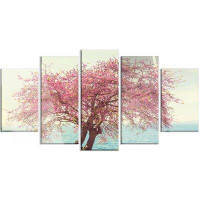Made in Canada - Design Art 'Pink Flowers on Lonely Tree' 5 Piece Photographic Print on Metal Set